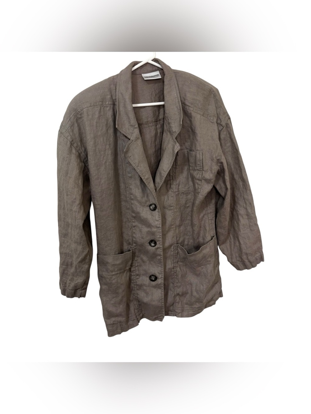 Liz Claiborne collection beige taupe Relaxed Linen Button-Front long Jacket M